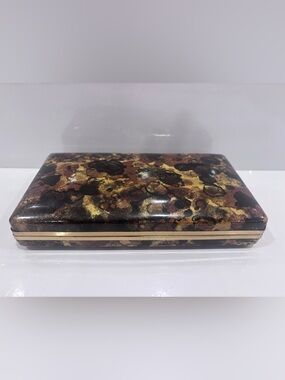 Vintage Mele faux tortoise jewellery box organizer velvet lined trinket case
